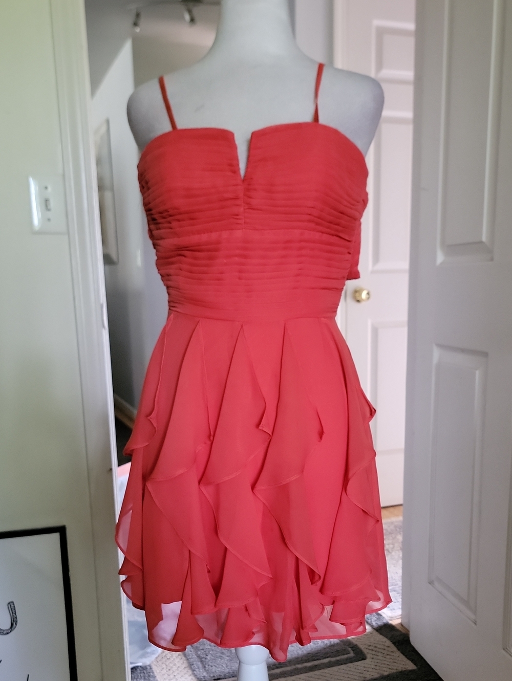 Arden B Coral-Red Spaghetti Strap Dress